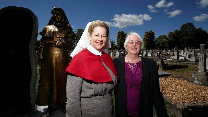 Coral Levett, president of the NSW Nurses and Midwives' Association, and Jennifer Furness celebrate the unveiling of the statue. Photo: Chris Lane