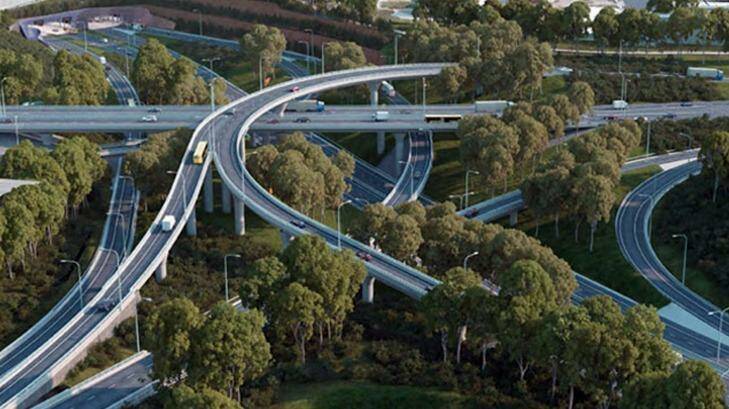 Protesters are concerned about traffic in the St Peters Interchange, shown here in an artist's impression.  Photo: Supplied