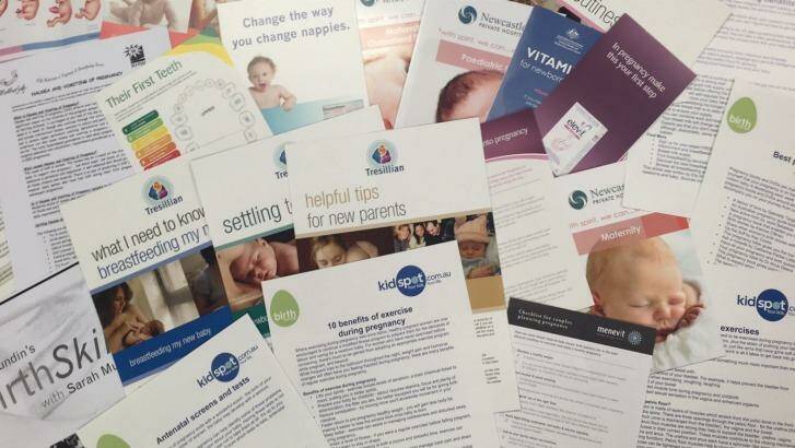 A typical sample of brochures provided to women during pregnancy. Photo: Women's Health Australia