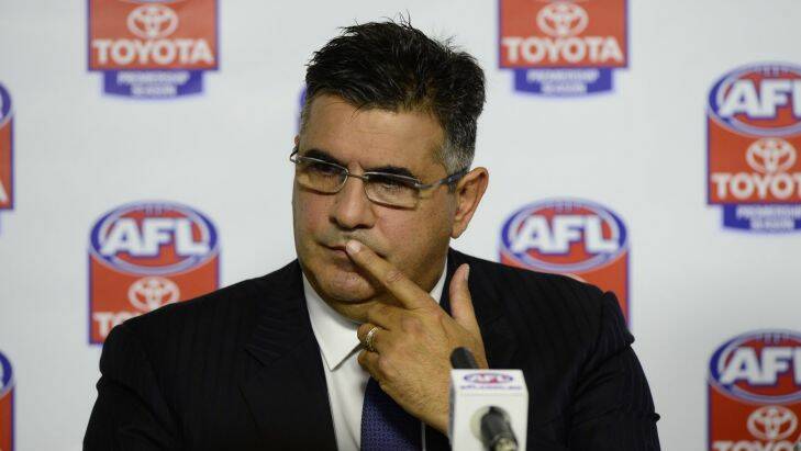 The AGE NEWS Andrew Demetriou at his press conference at AFL House announcing his resignation as AFL CEO. Photo Penny Stephens Monday 3rd March, 2014. Photo: Penny Stephens 