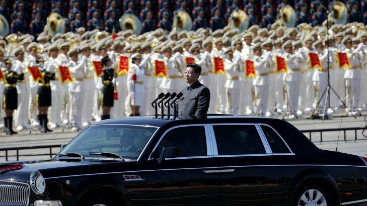 Chinese President Xi Jinping  reviews the army during the biggest military parade in decades to commemorate the 70th anniversary of Japan's surrender during World War II. Photo: Ng Han Guan/AP