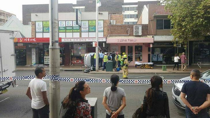 Witnesses said the car mounted a footpath and struck a woman in Chatswood. Photo: Facebook/Stevany Wang