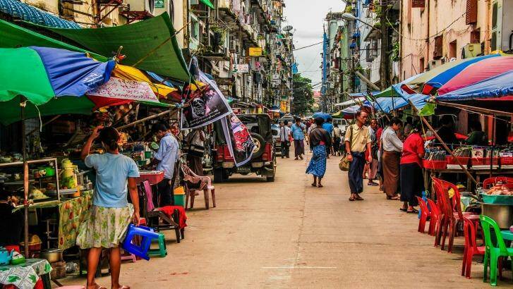 Yangon, Myanmar. Food stalls at Yangon downtown.  Photo: iStock