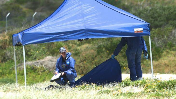 Police examine the beach where the baby was found in November, 2014. Photo: Wolter Peters
