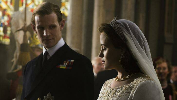 <i>The Crown</i>, starring Claire Foy and Matt Smith, is about the early married life of Queen Elizabeth II and the Duke of Edinburgh. Photo: Alex Bailey/Netflix