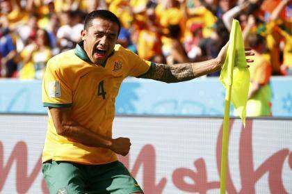 Cup gone? Tim Cahill celebrates after scoring against the Netherlands during the 2014 World Cup in Brazil.