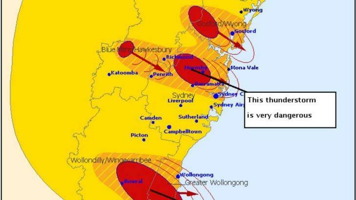 The storms at 4:10pm. Photo: Bureau of Meteorology