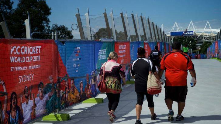 Pedestrians using the Albert Tibby Cotter Bridge over Anzac Parade during the world cup. Photo: Wolter Peeters