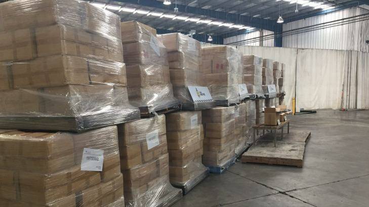 Some of the 71 tonnes of illicit tobacco seized by Australian customs officials in June, 2015.  Photo: Paul Bibby