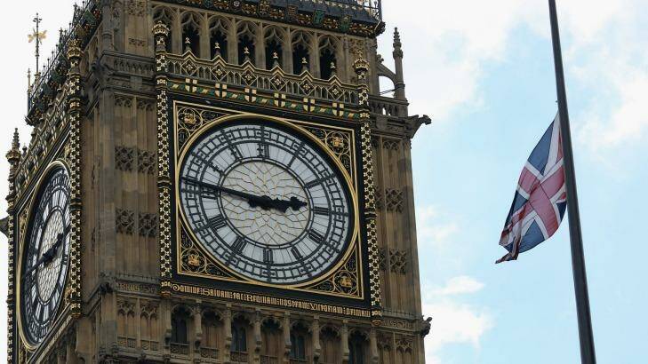 A flag flies half mast over Portcullis House, Westminster, in memory of Jo Cox. Photo: Dan Kitwood/Getty Images