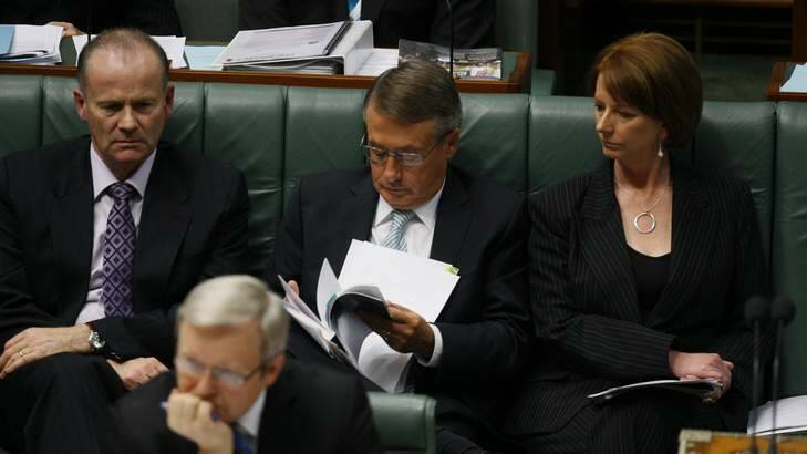 Gang of four: (From left) Lindsay Tanner, Kevin Rudd, Wayne Swan and Julia Gillard during Parliamentary Question Time in May, 2009. Photo: Andrew Meares ASM