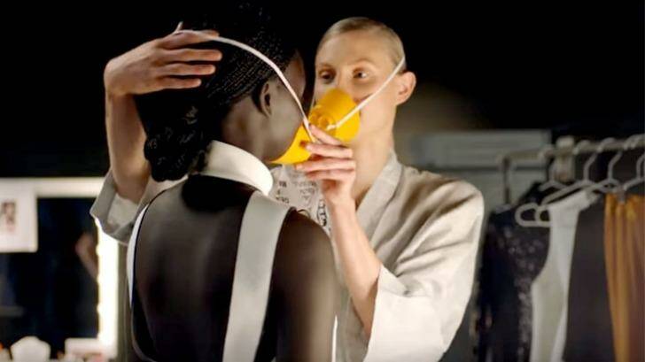 Qantas' new safety video features catwalk models in oxygen masks.