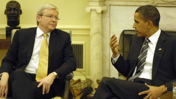 Kevin Rudd, as prime minister, meeting US President Obama in the White House in 2009. Photo: Howard Moffat