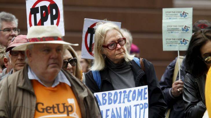 Protesters rally against the TPP. Photo: Quentin Jones