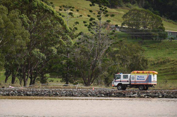 A police rescue vehicle on McAuleys road, Tumbulgum, where a three people in their car crashed into the Tweed River yesterday. 4th April, 2017. Photo: Kate Geraghty Photo: Kate Geraghty