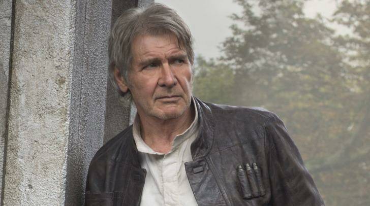 Almost crushed to death by a hydraulic door on the set of the Millennium Falcon ... Harrison Ford as Han Solo in <i>Star Wars: The Force Awakens</i>.. Photo: Disney/Lucasfilm