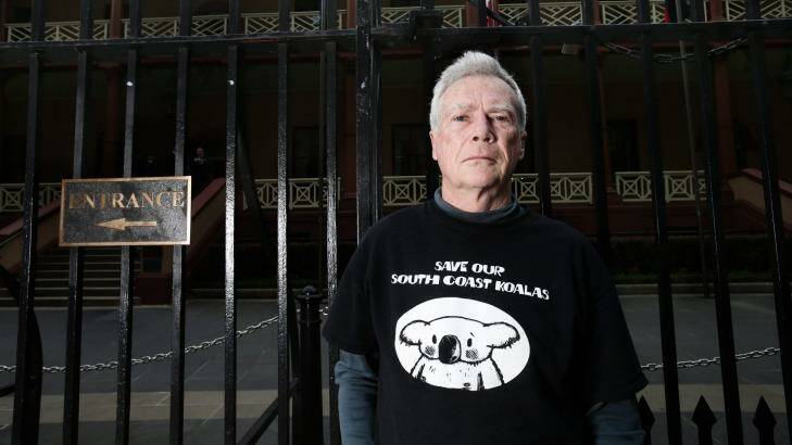 No entry: Noel Plumb was denied entry to NSW Parliament House for wearing this T-shirt.  Photo: Louise Kennerley