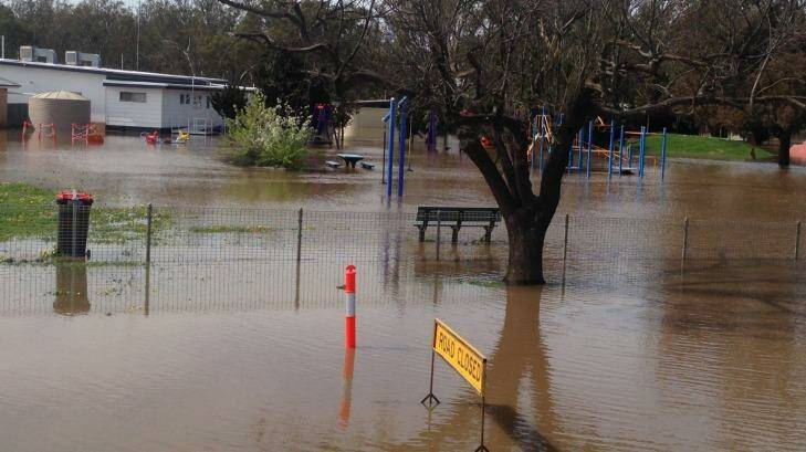 A flooded playground near the Avoca River in Charlton on Saturday, Photo: John Shaw.