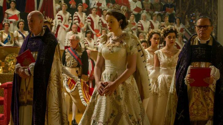 Coronation: <i>The Crown</i> delights in the detail of royal protocol, the complexities of titles and precedence and the minutiae of ancient royal rituals. Photo: Alex Bailey/Netflix