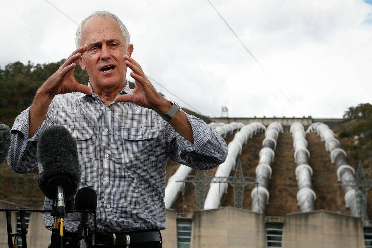 Prime Minister Malcolm Turnbull addresses the media after his tour of the Snowy Hydro Tumut 3 power station in Talbingo, NSW, on Thursday 16 March 2017. fedpol Photo: Alex Ellinghausen Photo: Alex Ellinghausen