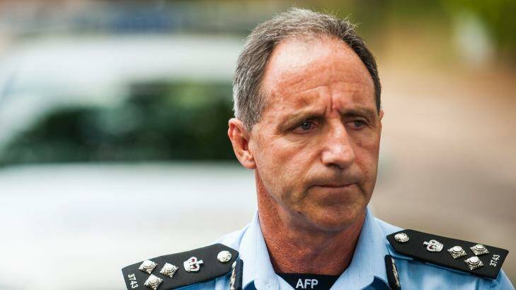 ACT police commander Mark Walters speaks to reporters about the explosion and fire. Photo: Elesa Kurtz