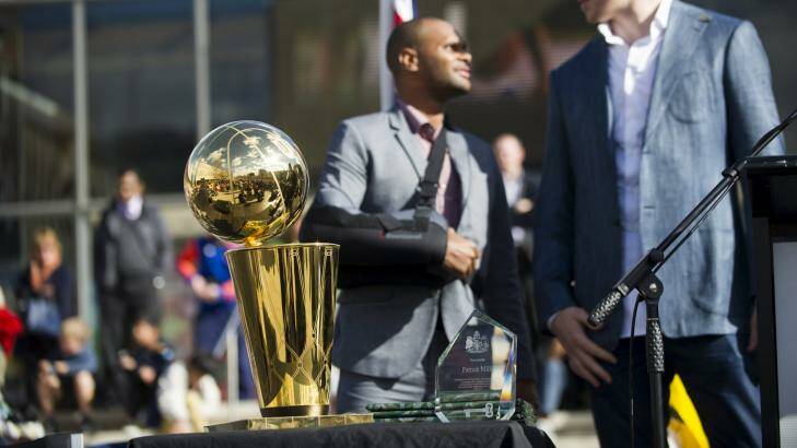 Patty Mills is awarded the keys to the city in a Civic reception on Friday. Photo: Rohan Thomson