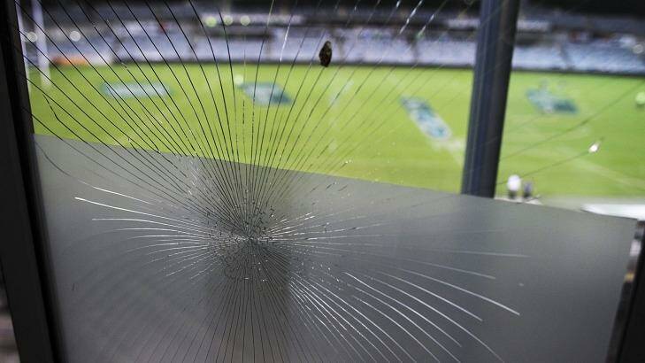 Smashing time: the glass window that fell victim to Michael Cheika.
