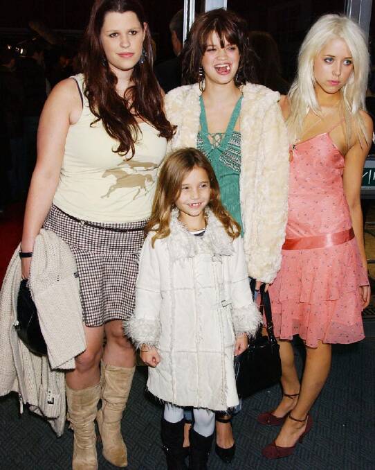 Bob Geldof's daughters Fifi Trixiebelle, Pixie and Peaches Geldof with Tiger Lily Hutchence in 2004. Photo: Dave M. Benett