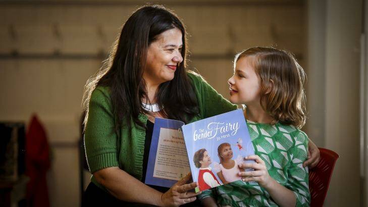 Jo Hirst launches her book <i>The Gender Fairy</i> with Evie, a 10-year-old trangender girl. Photo: Eddie Jim