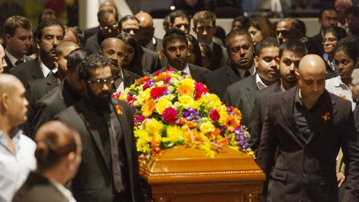 The Sydney funeral service of Myuran Sukumaran in April. Photo: James Brickwood