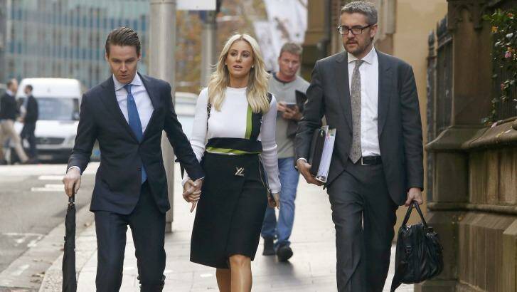 Keeping up appearances: Oliver Curtis and wife Roxy Jacenko arriving at his trial in the Supreme Court.  Photo: Daniel Munoz