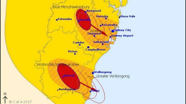 Storms approach Sydney and the Illawarra. Photo: Bureau of Meteorology