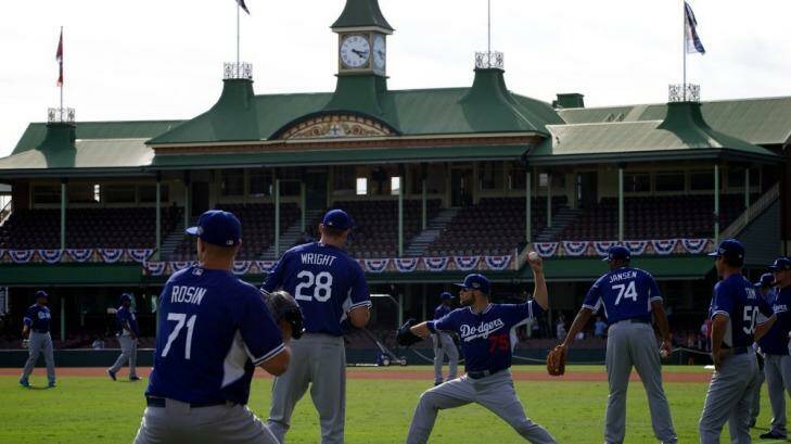 American dreaming: The LA Dodgers warm up at the SCG. Photo: Wolter Peeters