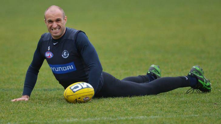 Chris Judd will play his 134th match for the Blues when he lines up against the Gold Coast Suns. Photo: Joe Armao