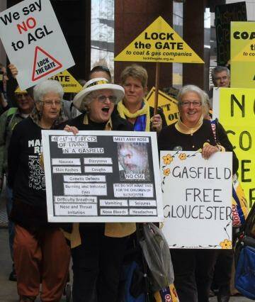 Protestors voice their opposition to coal-seam gas exploration in NSW.
 Photo: Peter Rae