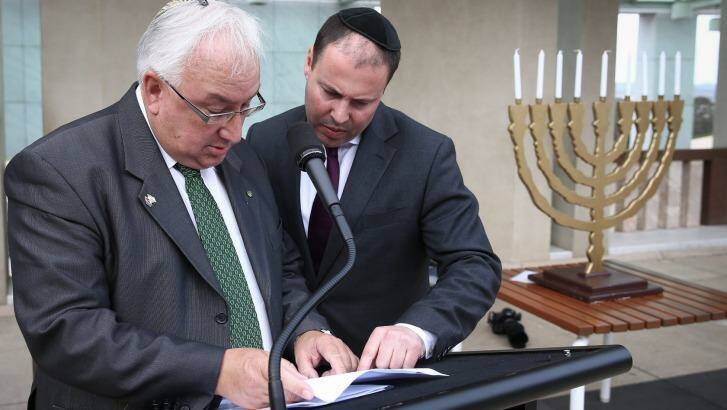 Labor MP Michael Danby and Liberal MP Josh Frydenberg during the Chanukah, the Jewish Festival of Lights.