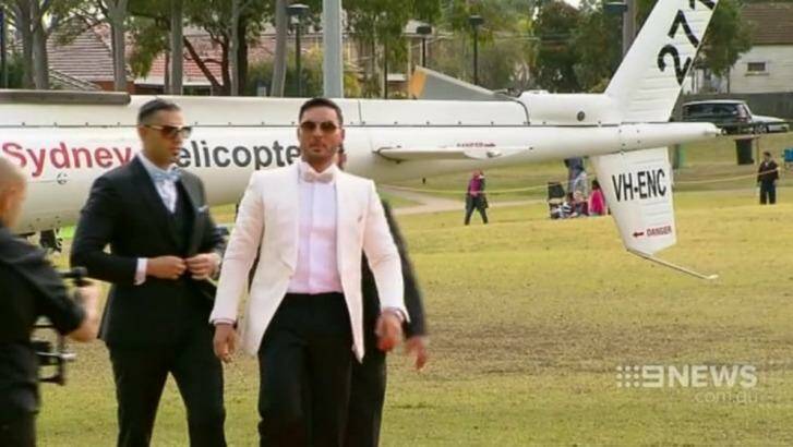 Salim Mehajer arrived in a park by helicopter. Photo: Channel 9 News