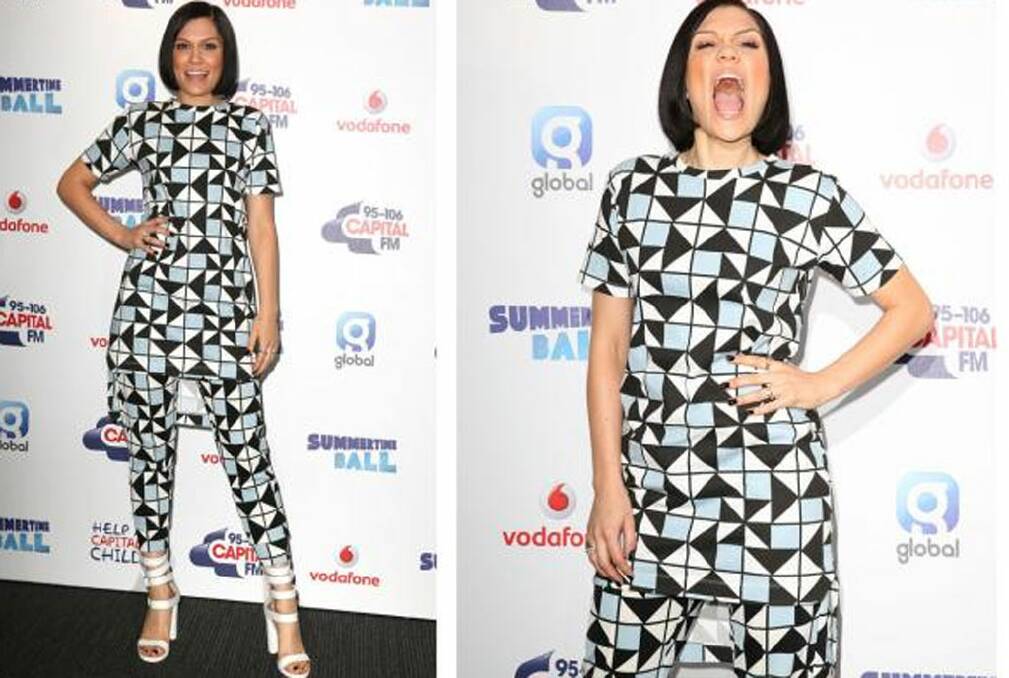 THE BAD: A Magic-Eye-tastic, headache-inducing pattern is one thing. Excessive bronzer usage is another. But, dear Jessie J, random flaps of material at the back of your T-shirt/dress hybrid, for me that's the straw that broke this geometric camel's back.