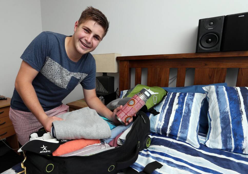 Xavier High School student Mason Collins, 18, has packed his bags and is heading to Yuendumu for his schoolies trip instead of the usual trip to the Gold Coast. Picture: PETER MERKESTEYN