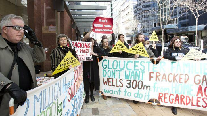 Protesters outside AGL's North Sydney offices of Thursday. Photo: Louis Douvis