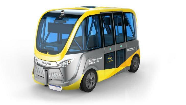 A concept image of the driverless shuttle bus in Perth.  Photo: RAC WA