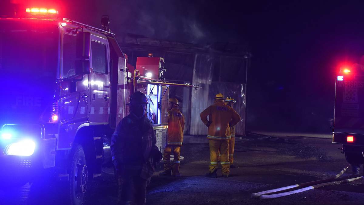 Shed fire at a piggery on Hendersons Road, Windermere. Picture: Justin Whitelock, The Courier