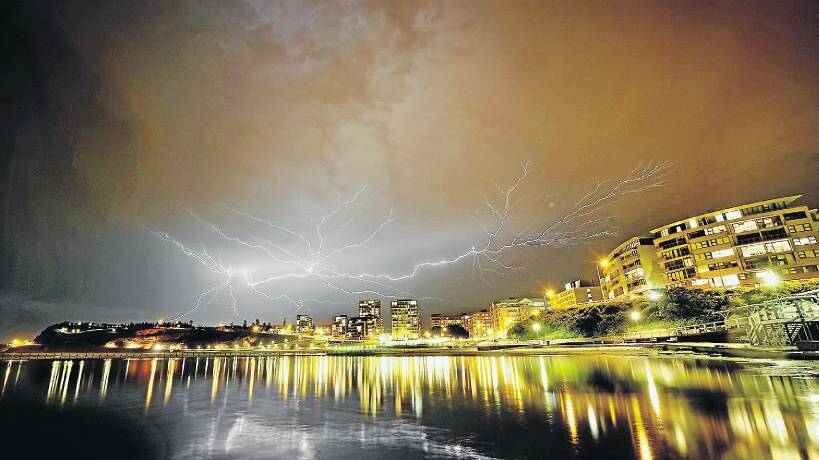 A lightning storm rolled over Newcastle this evening. Photo taken at 819pm, Sunday night from the Newcastle Ocean Baths. Photo by Marina Neil, Newcastle Herald.