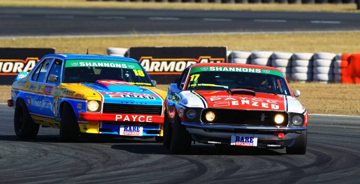 BIG NAMES: Steve Johnson (#17) and John Bowe (#18) are two of the big names in the Touring Car Masters field at Bathurst. Photo: Dirk Klynsmith 	100815TCM