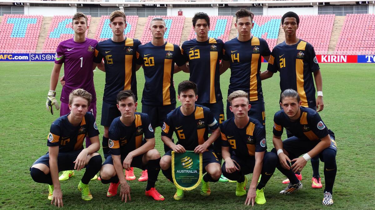 WORLD CUP HERE WE COME! The FFA’s Under 17s Joeys, of which Young’s Malcolm Ward (front, second from left) is a member, have qualified for the 2015 FIFA Under 17s World Cup in Chile after winning four of their five matches in the Asian Football Confederation Under 16s Championships in Thailand over the last two weeks.