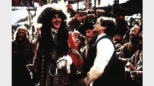 Dustin Hoffman as Hook and Robin Williams as Peter in Hook.