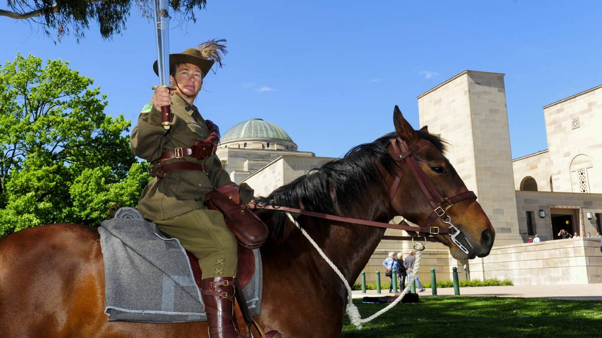 CENTRAL ROLE: Jennifer Cayfe and Murringo waler Comet during the Gallipoli Centenary handover in Canberra on Wednesday. Photo: The Canberra Times