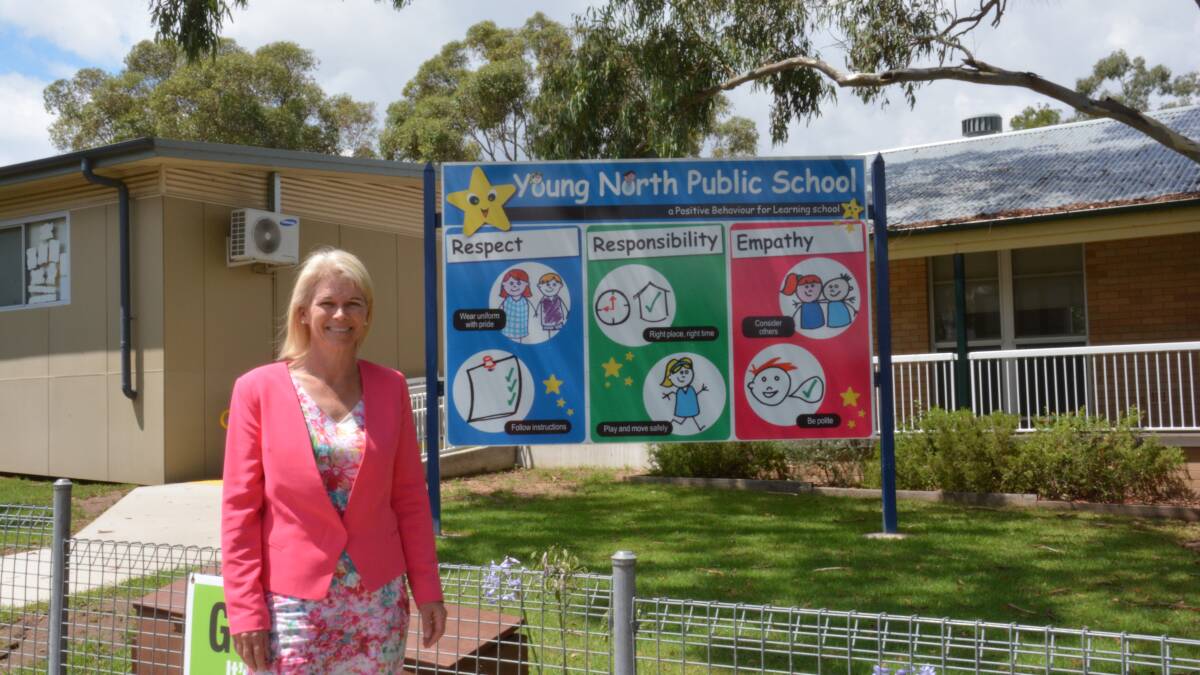 PROJECT: Member for Cootamundra outside Young North Public School which was part of the school holiday project program. 				