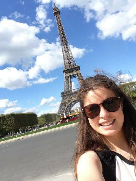 Georgie Butt takes a selfie at the Eiffel Tower.