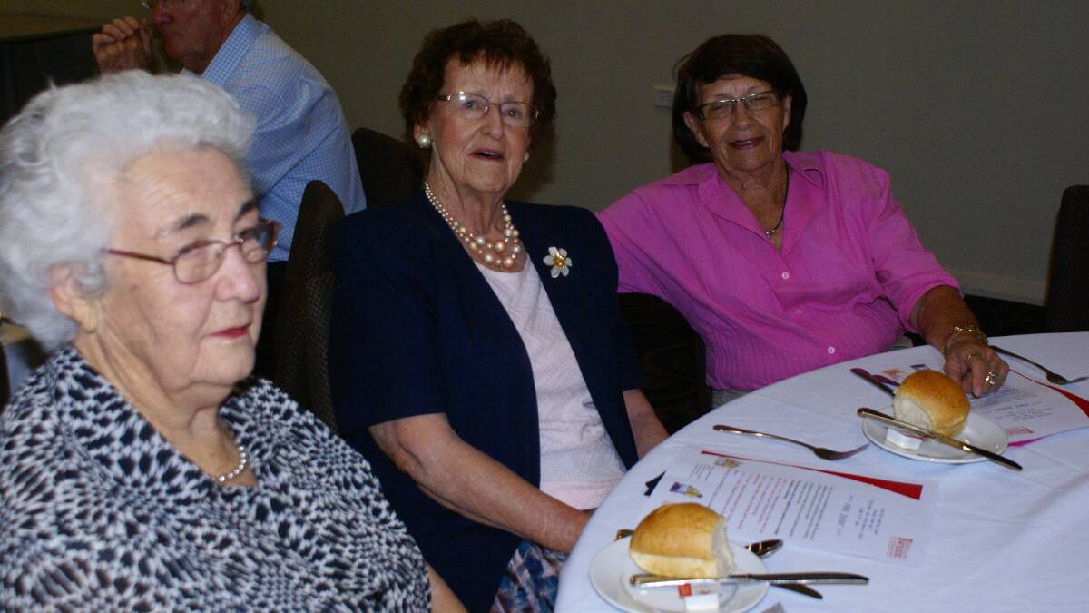 OUT: Gwen Waddington, Tiv Cameron and Joyce Williams at the Services Club for the Seniors Week luncheon. 